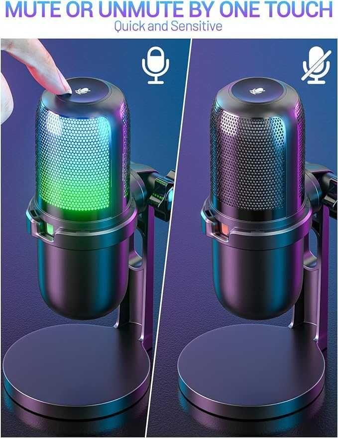 Mikrofon USB z oświetleniem RGB do komputera kardioidalny filtr pop