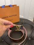 LOUIS VUITTON piękny pasek dwustronny, monogram, klamra złota