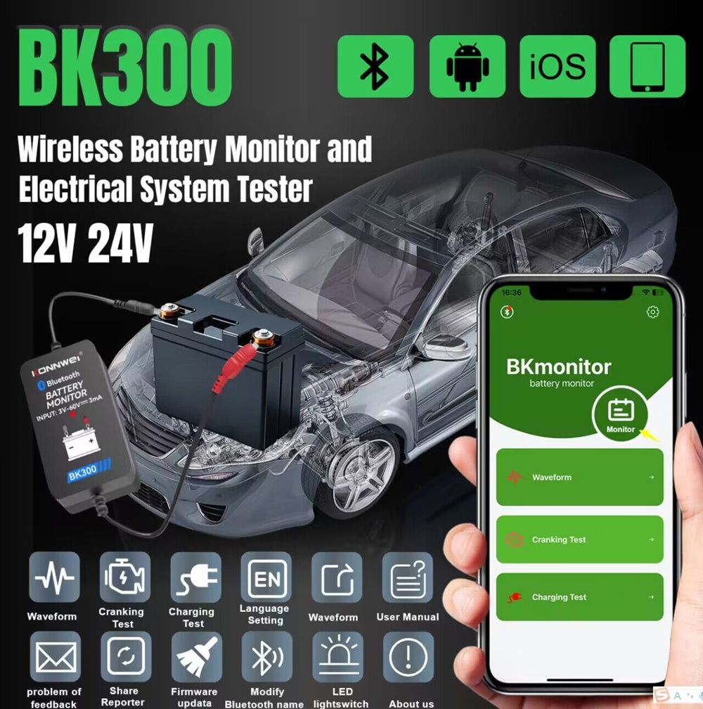 KONNWEI BK300 монитор тестер аккумулятора 6-24V, Bluetooth 5.0. iOS