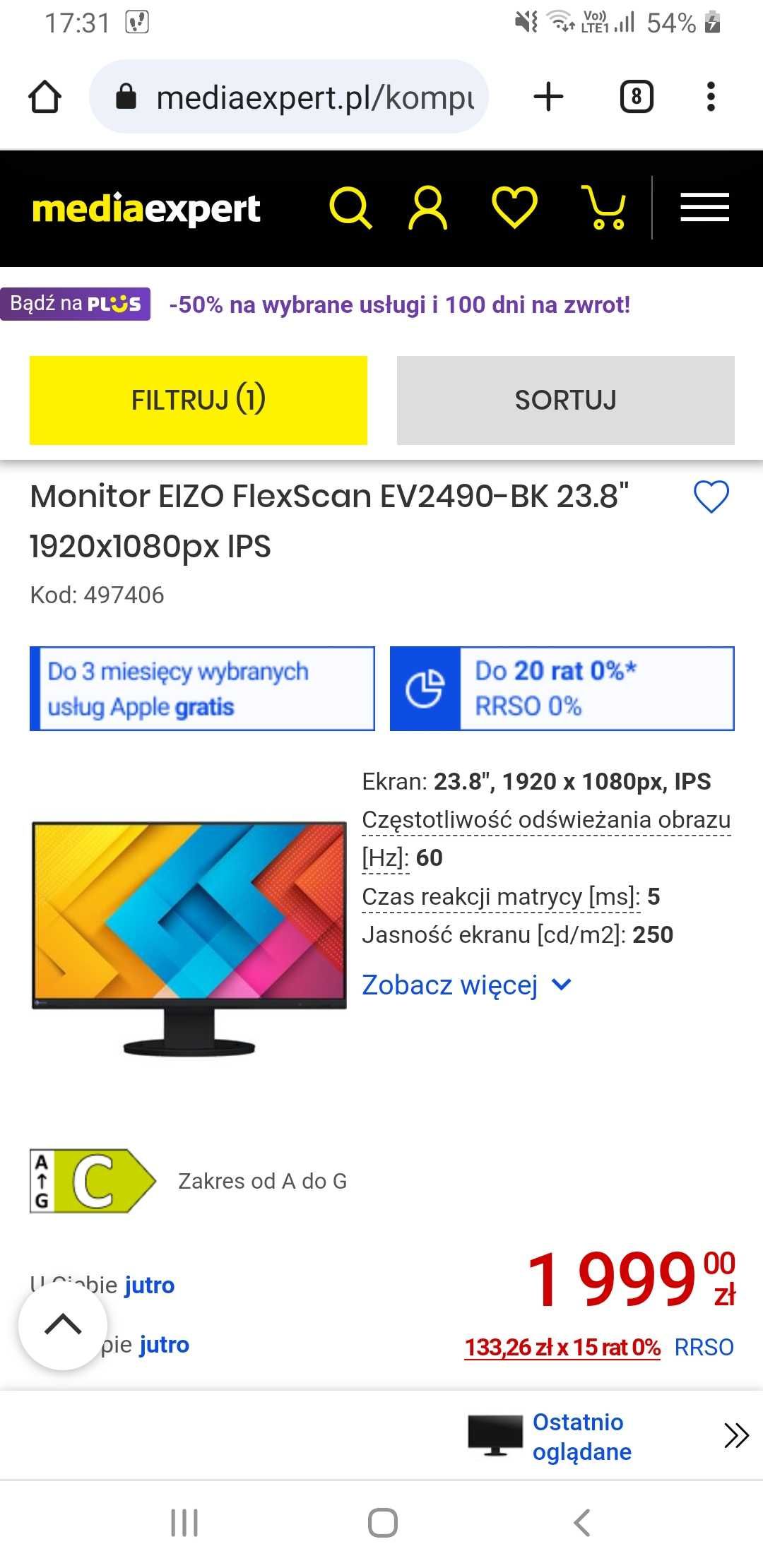 Monitor EIZO FlexScan EV2490-BK 23.8" 1920x1080px IPS