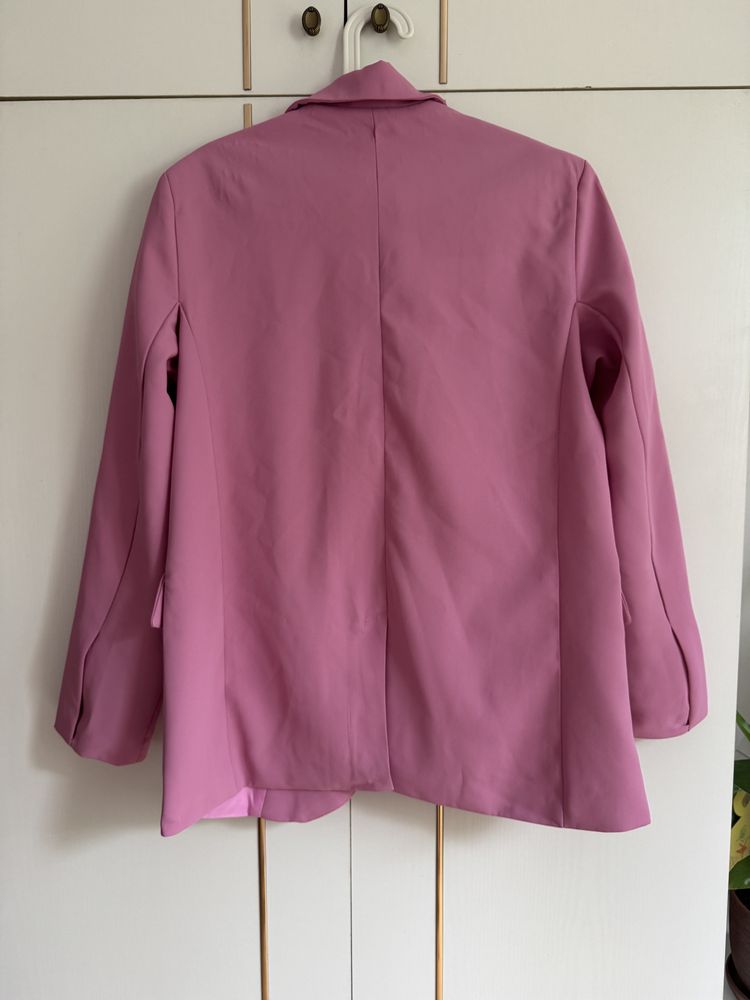 Garnitur damski elegancki różowy oversize szerokie spodnie S