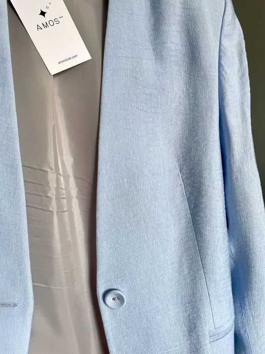 Жакет жіночий amoslook блакитний із жатого льону без лацкана xs-s-m