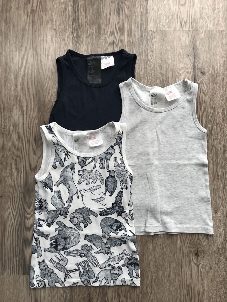 Bawełniane koszulki podkoszulki topy 3-pak H&M 98-104 cm 3/4 lata