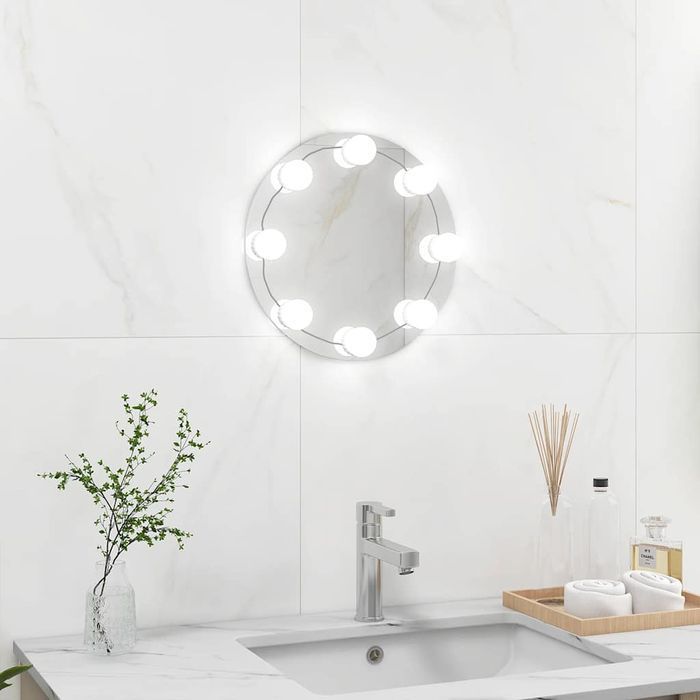 vidaXL Lustro ścienne z lampkami LED, bez ramy, okrągłe, szklane