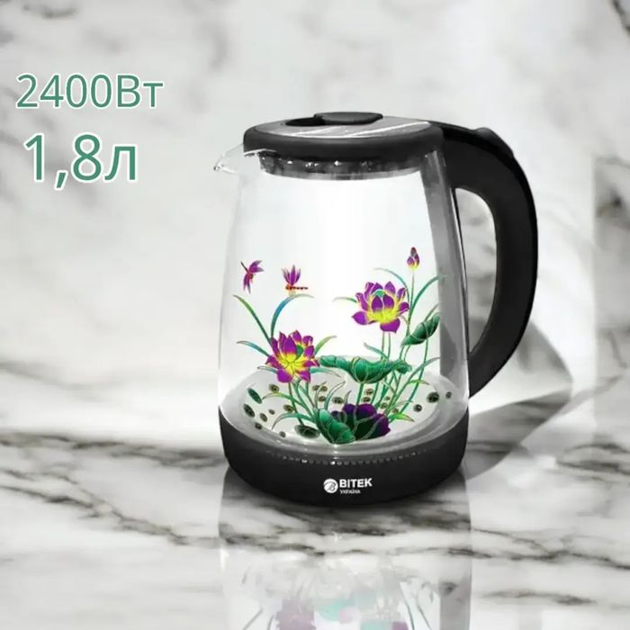 Електрочайник скляний BITEK 1.8л 2400Вт  BT-3111 чайник стеклянный