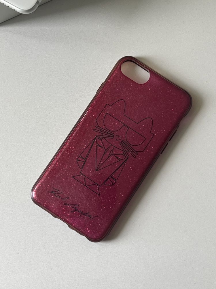 Case / Obudowa iPhone SE / 8 / 7 marki Karl Lagerfeld różowy brokatowy