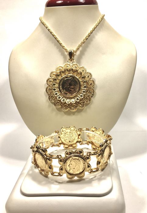 Złoty damski komplet FABERGÈ wybite próby 750•pozłacany ogniowo 18K