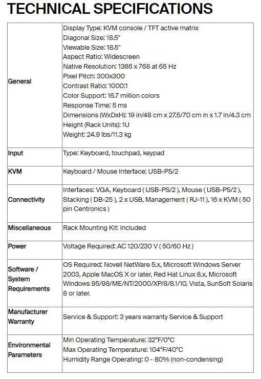 18.5" 1U Rackmount KVM Console, Widescreen