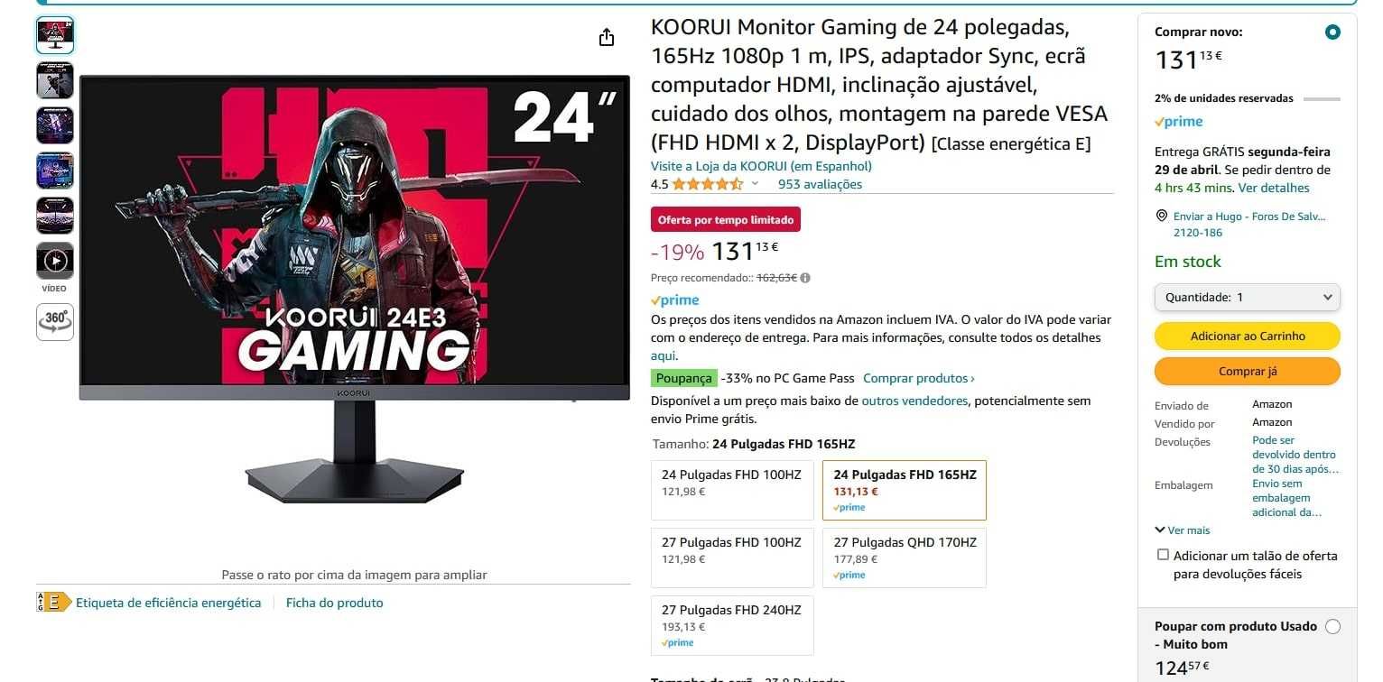 Monitor 24" KOORUI, 165Hz, 1080p 1 ms IPS Freesync