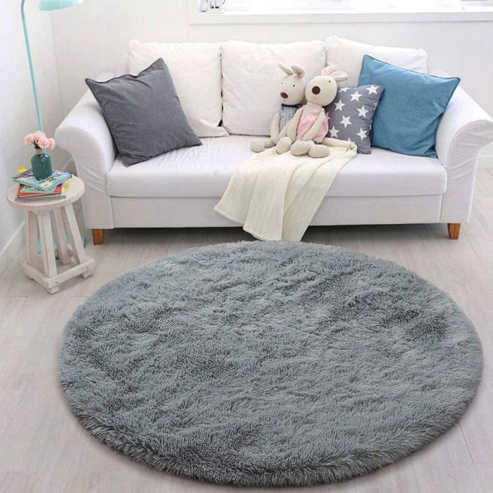 NOWY Pluszowy Dywan Shaggy Okrągły SilverFur Gruby Puszysty 120x120 cm