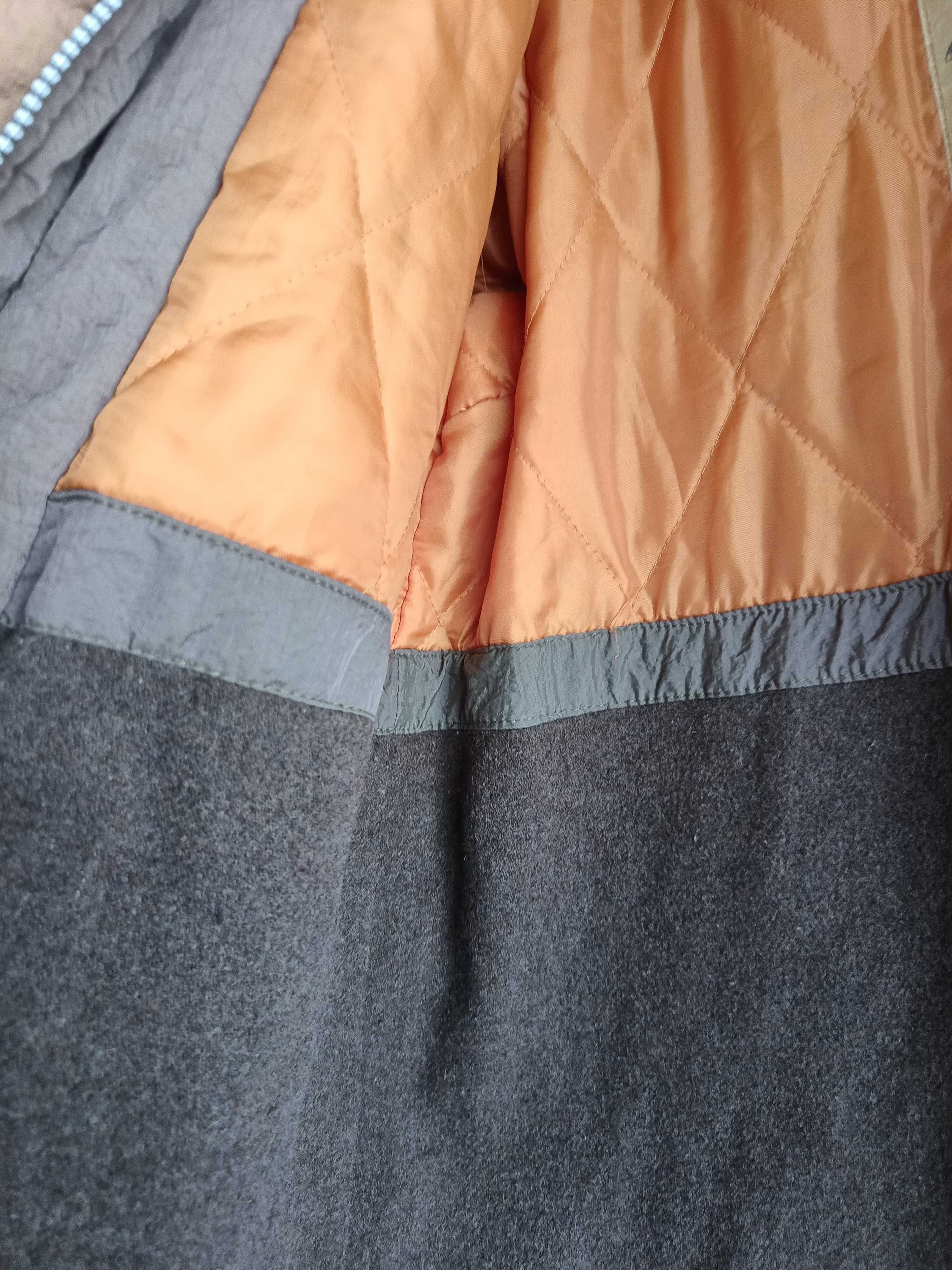 Kurtka długa parka trencz płaszcz brązowy wełna vintage