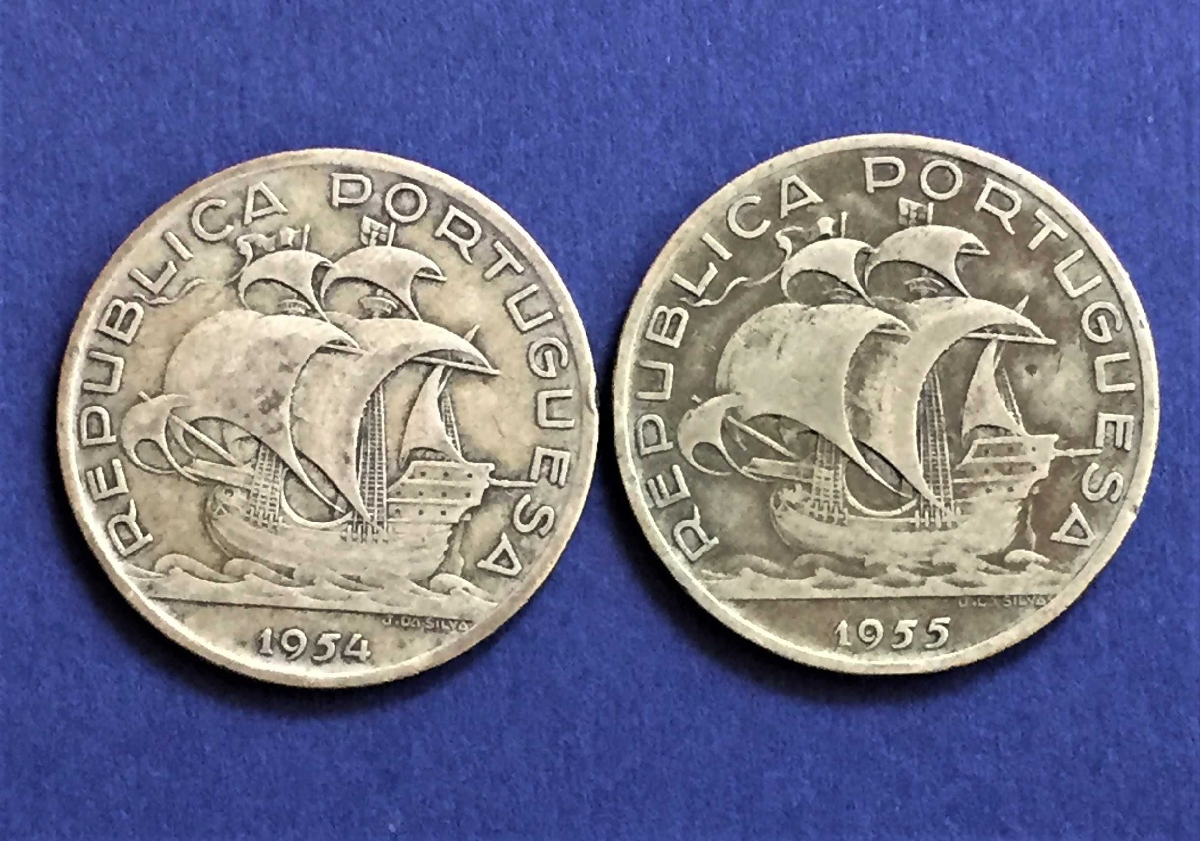 2 moedas 10 escudos - 1954 e 1955 - prata