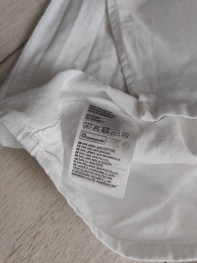 H&M 98 koszula biała lniana spodnie bawełniane granatowe joggery pull