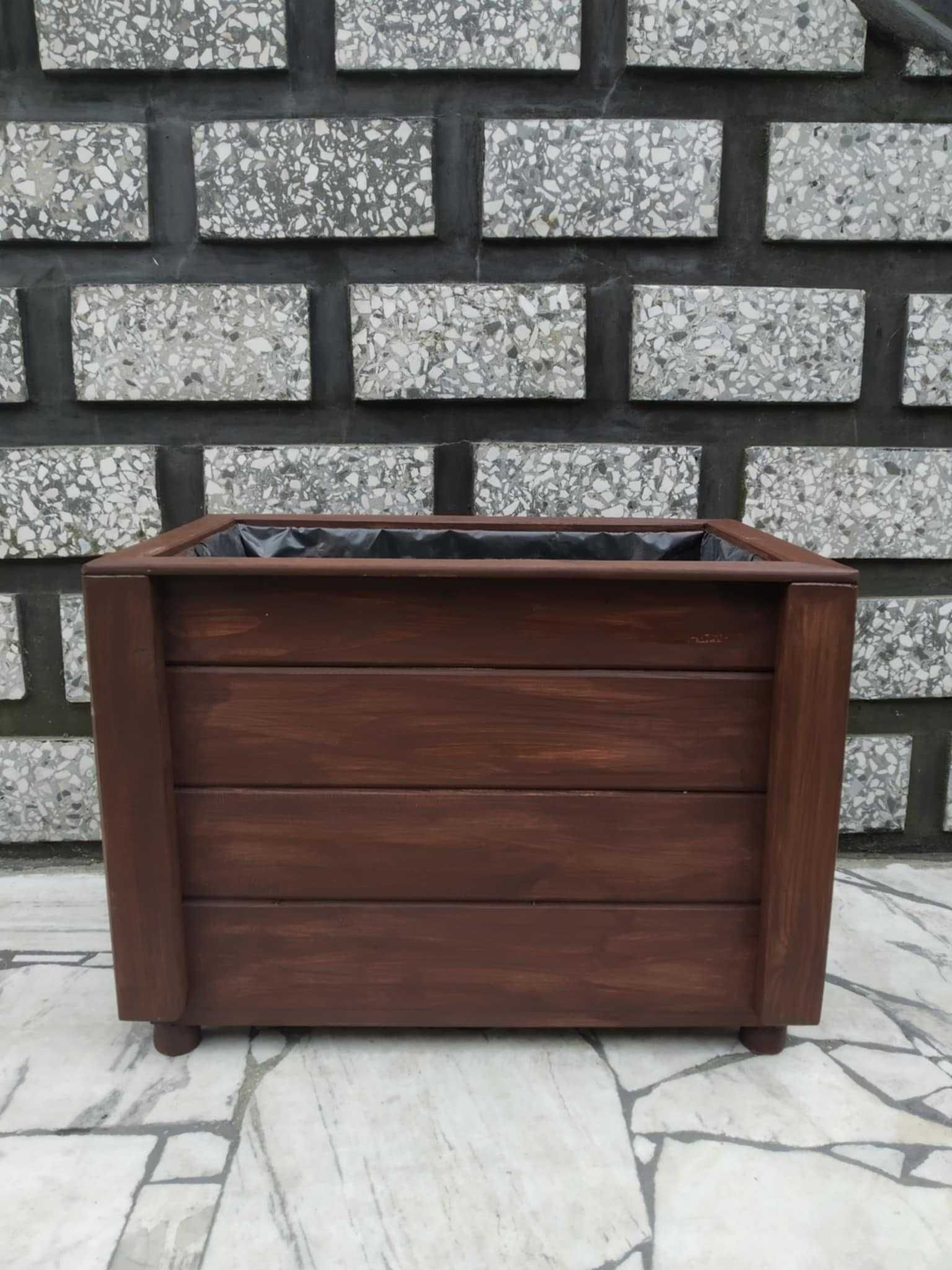 Solidne Donice Ogrodowe z Drewna Brązowe – Długie 56cm – Odbiór Rumia