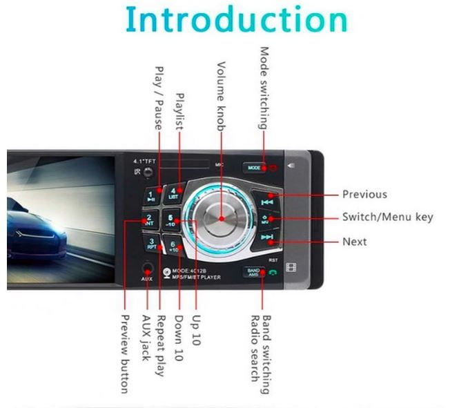 Rádio Carro Ecrã 4.1” MP5 USB AUX Bluetooth c/ Câmara Traseira NOVO