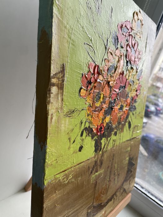 Картина олійними фарбами , картина з квітами 30х40 см