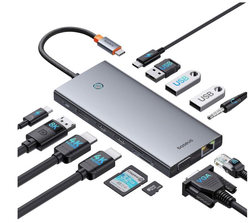 Baseus USB C Docking Station 3 Monitors, 13-in-1 USBC Hub PD 100W NOVA