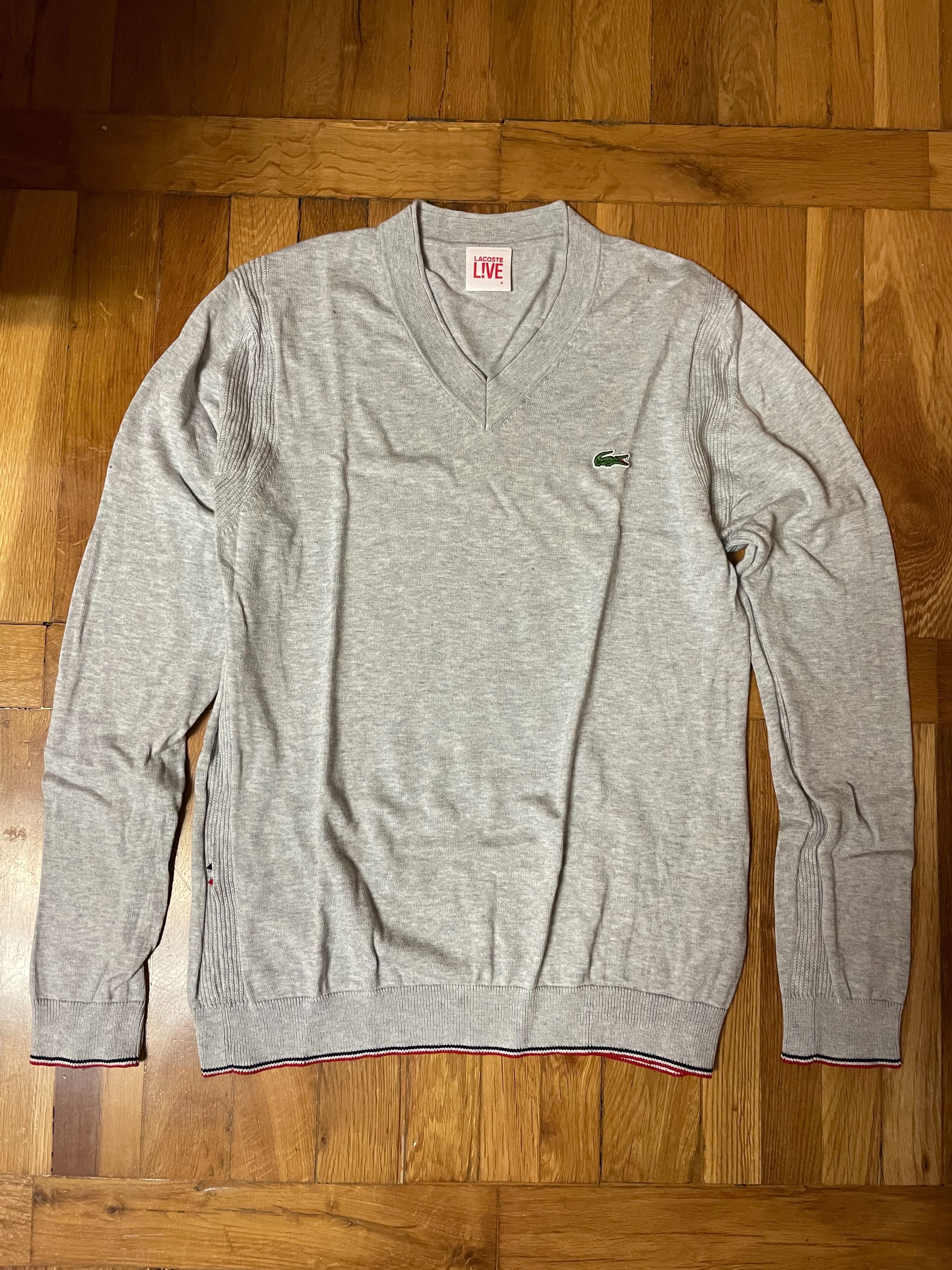 Sweter Lacoste Live L!ve rozmiar 4 / M szary nowy w serek!