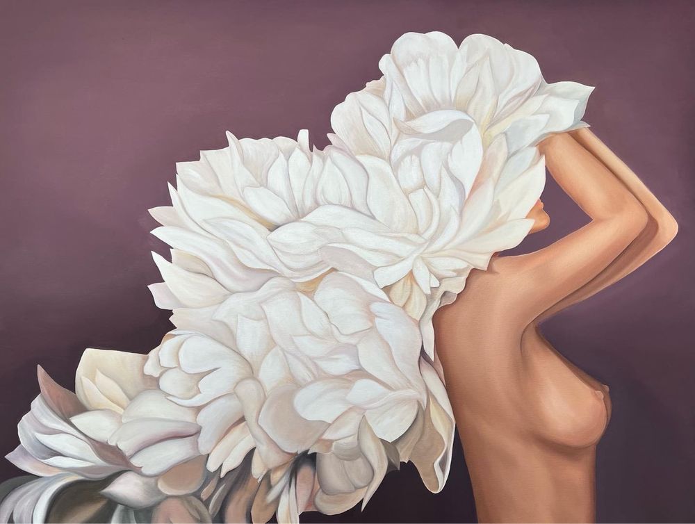 Картина  «Девушка с цветами на голове», 90Х70 см