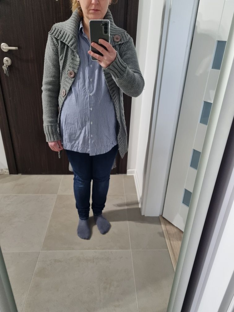 Kardigan Swetr sweter długi  wzór warkoczem S M XS ciążowy ciężarnych
