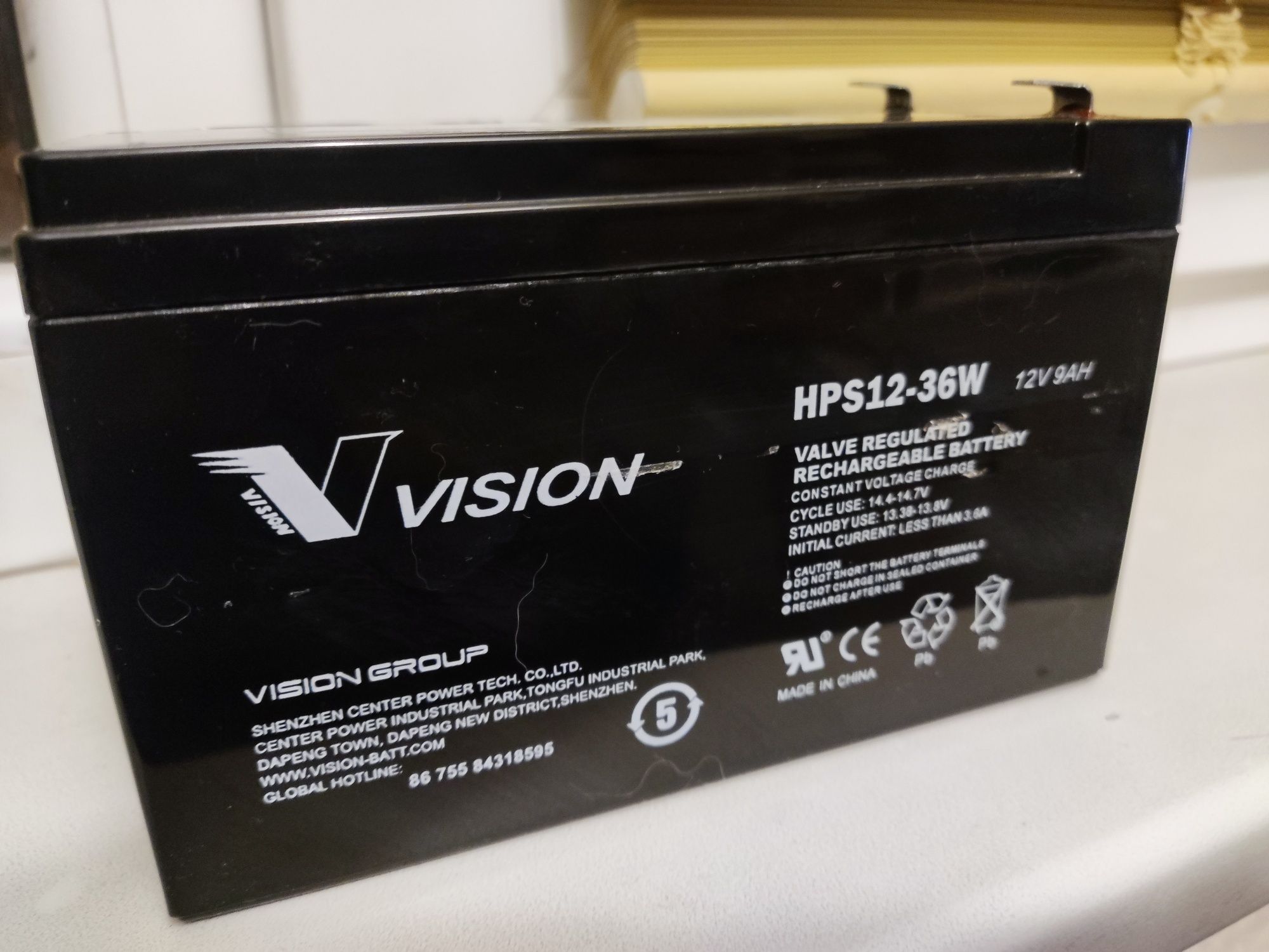 AGM батарея Vision 12V, 9Ah, оригинал, 2.8кг.