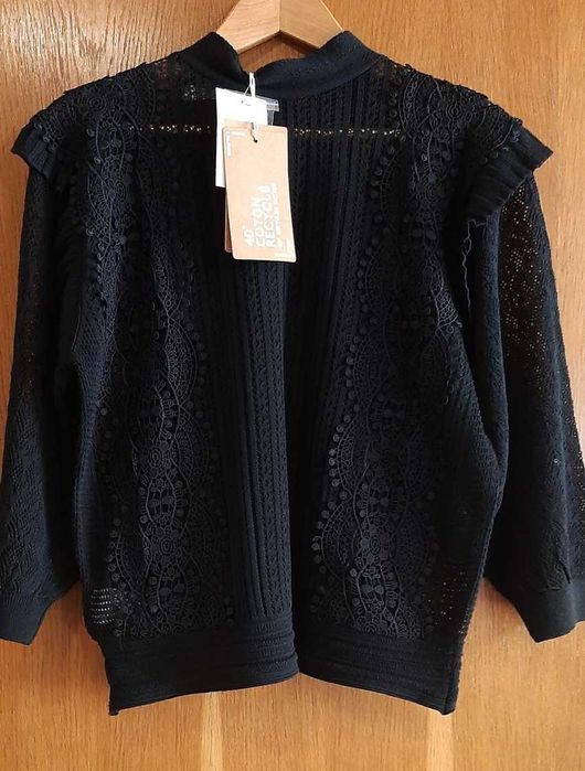 NOWA bluzka Promod, czarna, sweterek w stylu boho, koszula koronkowa