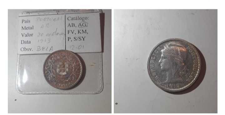 Moeda 20 centavos 1913 prata estado BELA