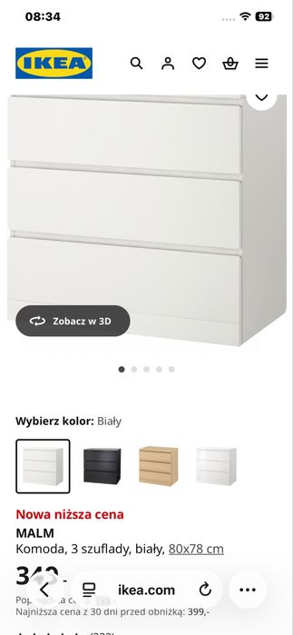 Komoda ikea malm ze szkalnym blatem.