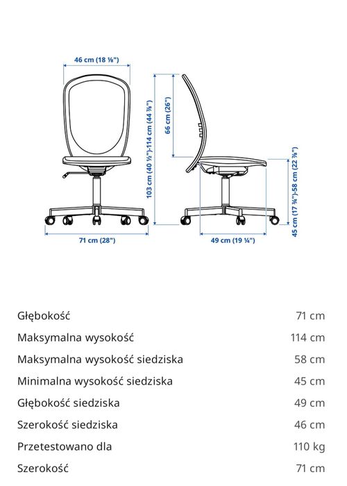 Krzesło fotel obrotowy Ikea Flintan czarne