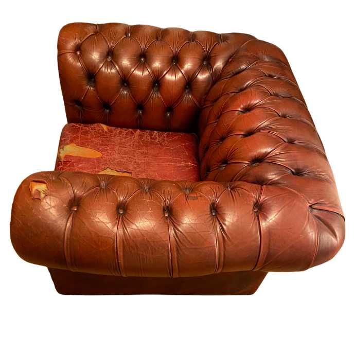 Oxblood Red Chesterfield Club Chair - Bamboo Trim