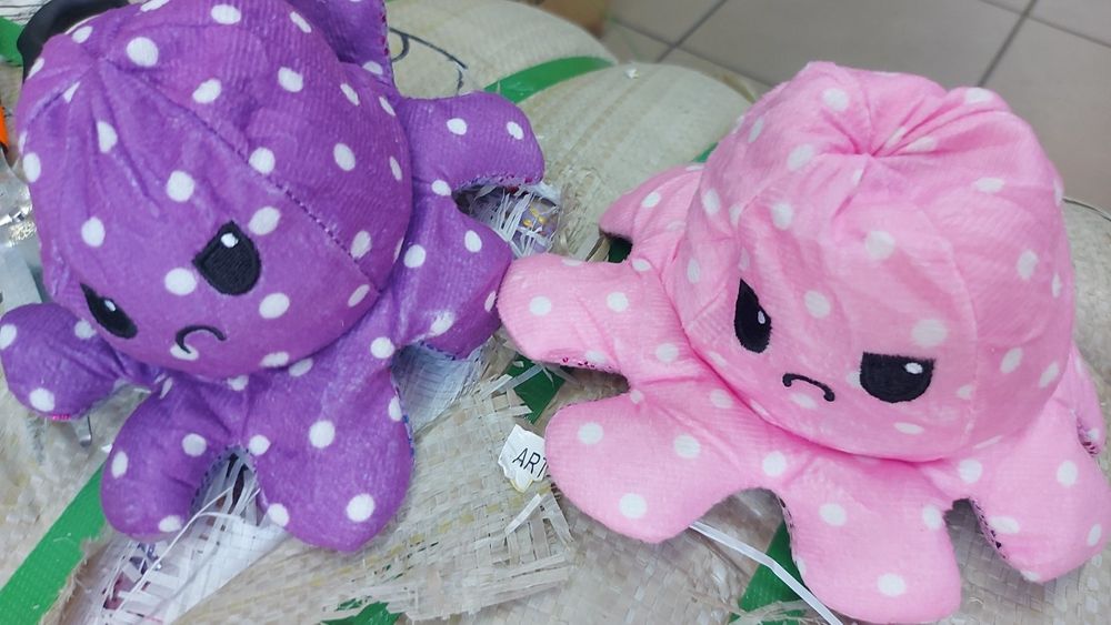 Мягкая игрушка осьминог перевертыш настроение "веселый+грустный" опт