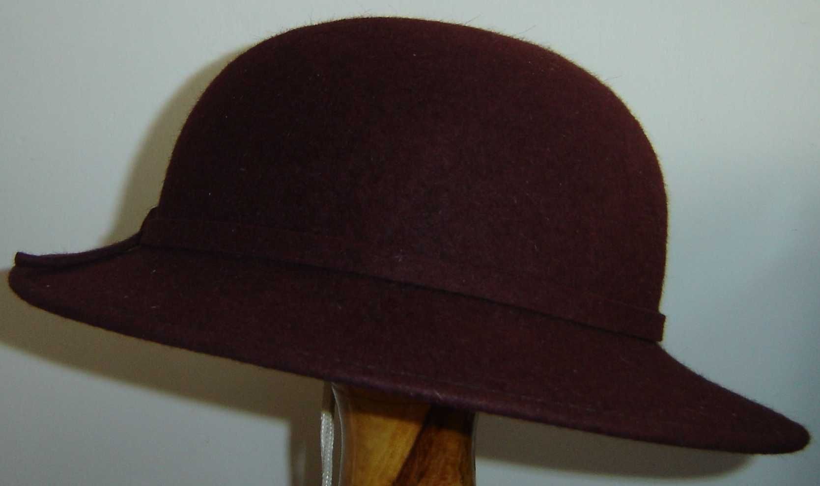 kapelusz flauszowy, elegancki, brązowy NOWY