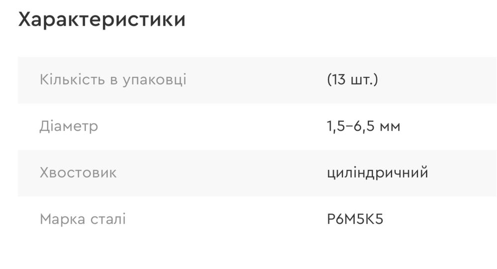 Набір свердел по металу Dnipro-M (13 шт.) (1,5-6,5 мм) P6M5K5