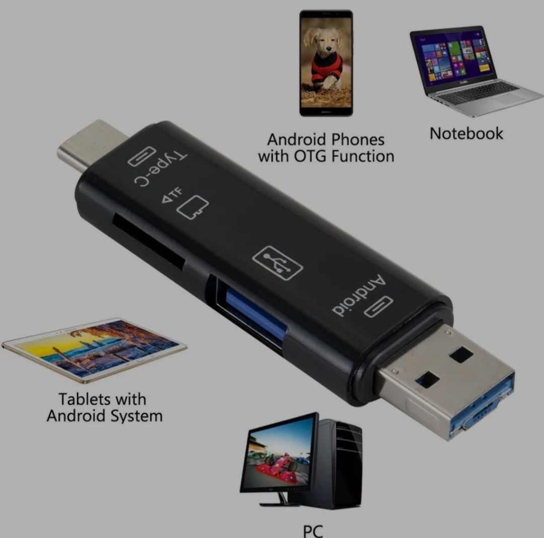 Кардридер Card Reader USB 2.0 OTG 5 в 1 Type-C, MicroSD