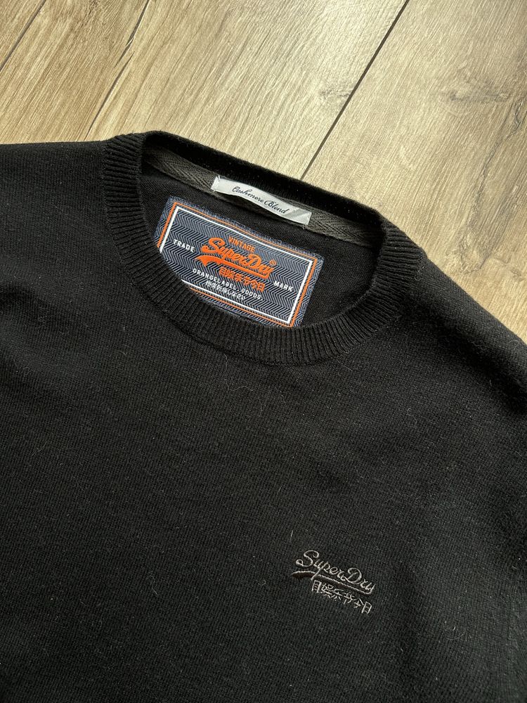 Sweter męski Superdry bawełna Kaszmir czarny klasyczny elegancki