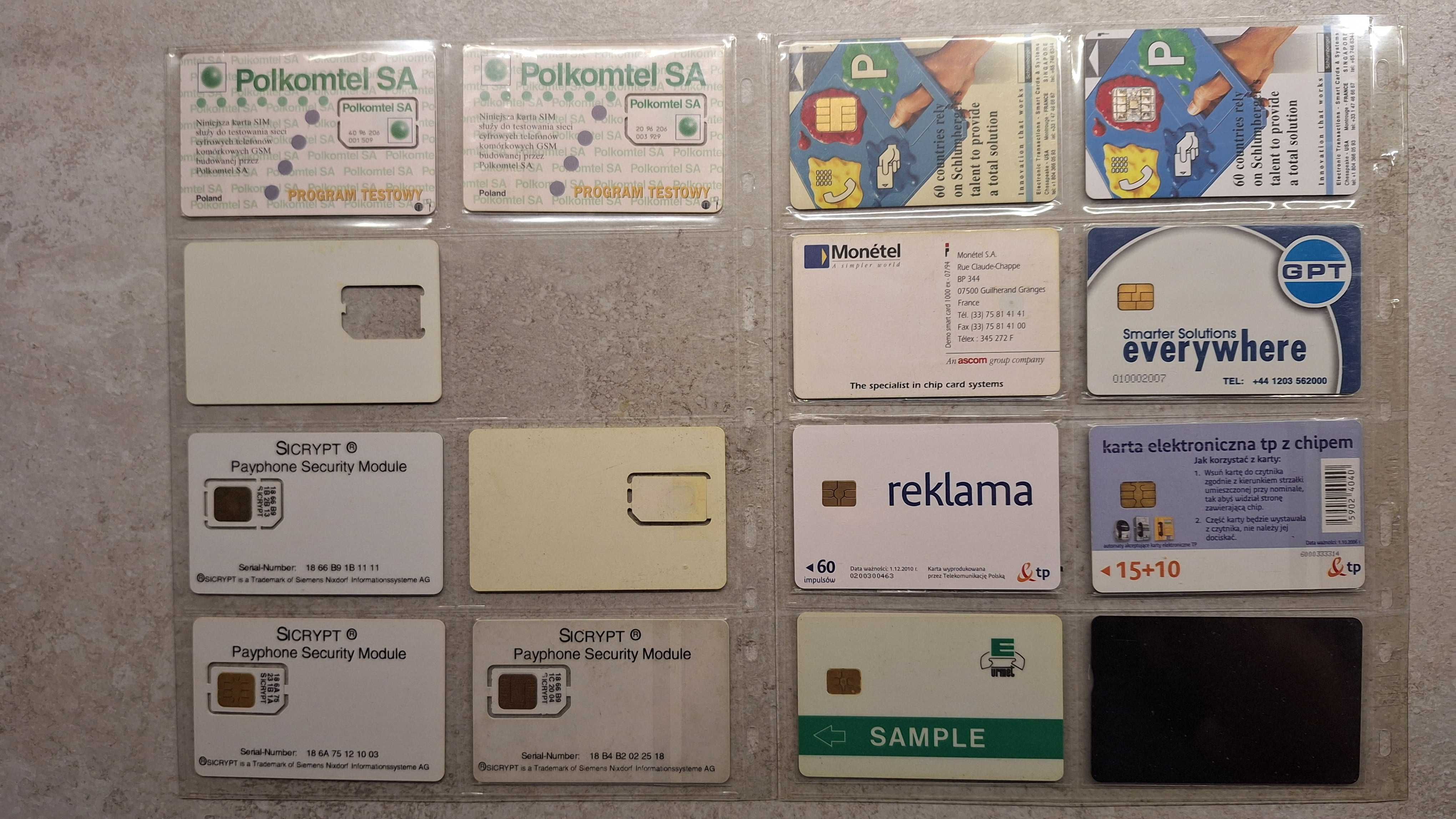 karty telefoniczne próbne chipowe- kolekcja nr 2