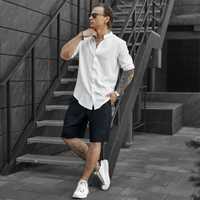 Супер стильний чоловічий комплект на літо із сорочки льон + шорти