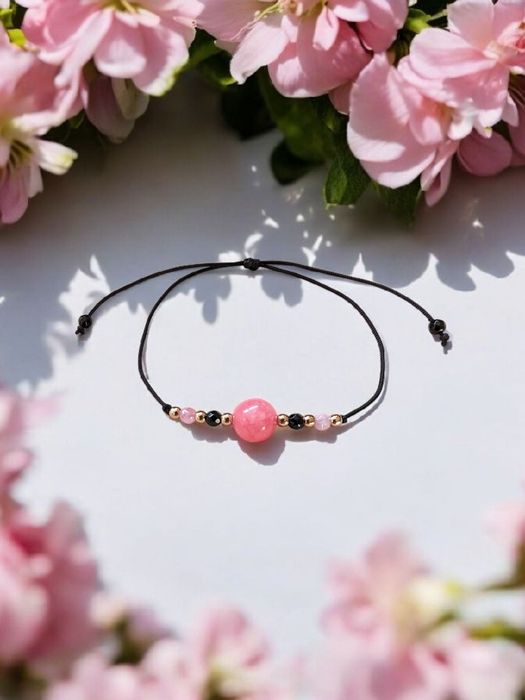 Bransoletka ochronna czarny turmalin hematyt różowy jadeit