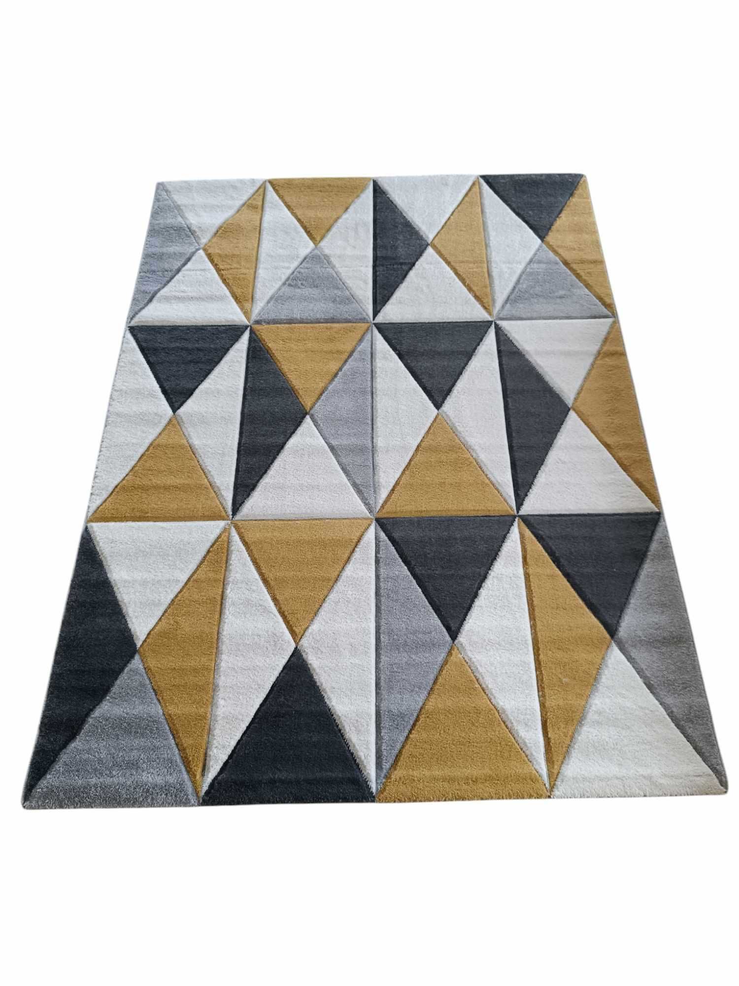 Dywan żółto czarny geometryczny do salonu 150x200cm, wzór 3D, gruby
