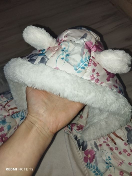 Kurtka gruba zimowa ocieplana uszy miś kieszenie płaszcz długi ociepla