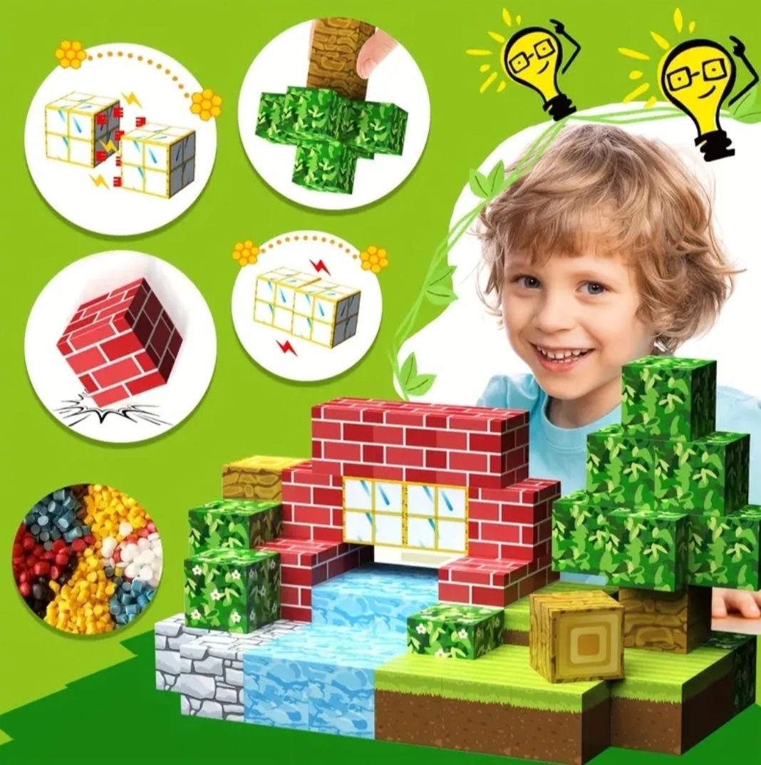 Klocki magnetyczne typu Minecraft 100szt i 3 figurki!!!
