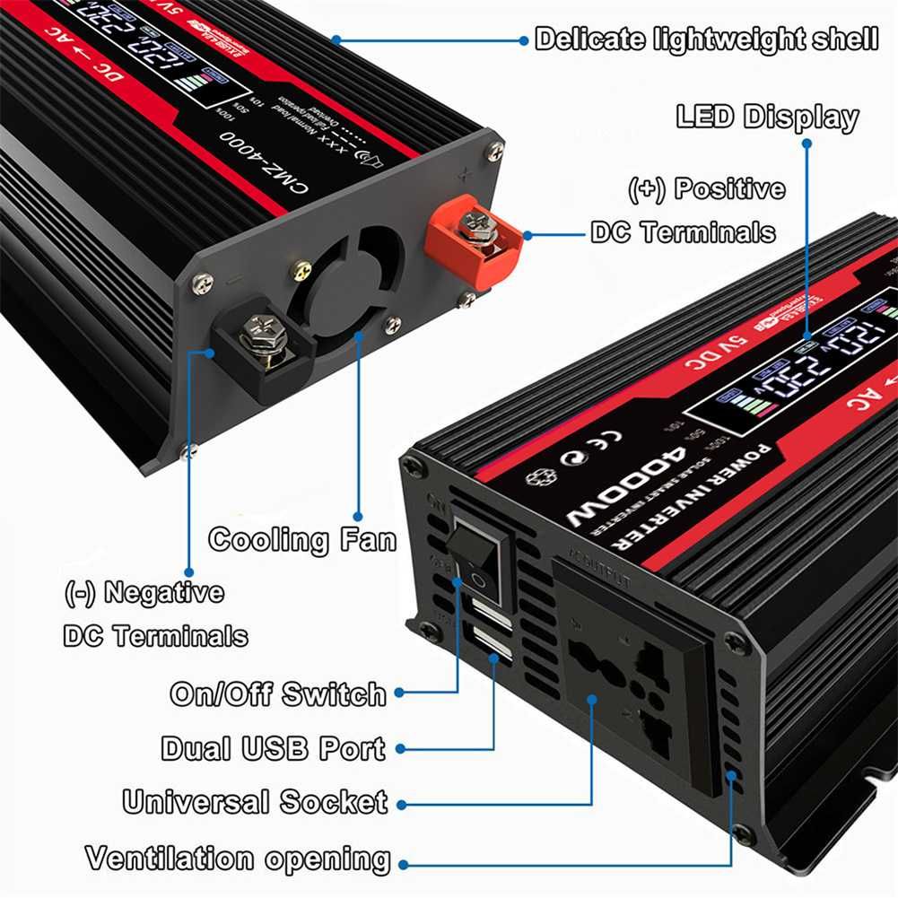 inversor de carro 12v 
220v display lcd 4000w onda
senoidal modificada