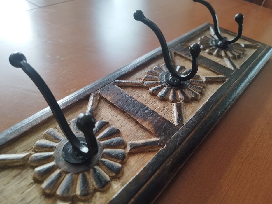 Wieszak drewniany na ścianę / 3 haczyki 41 x 12 cm