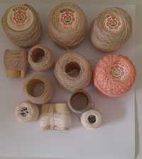 Restos de linhas crochê Nº. 60 + Agulhas tricô Nºs. 2, 4 e 5