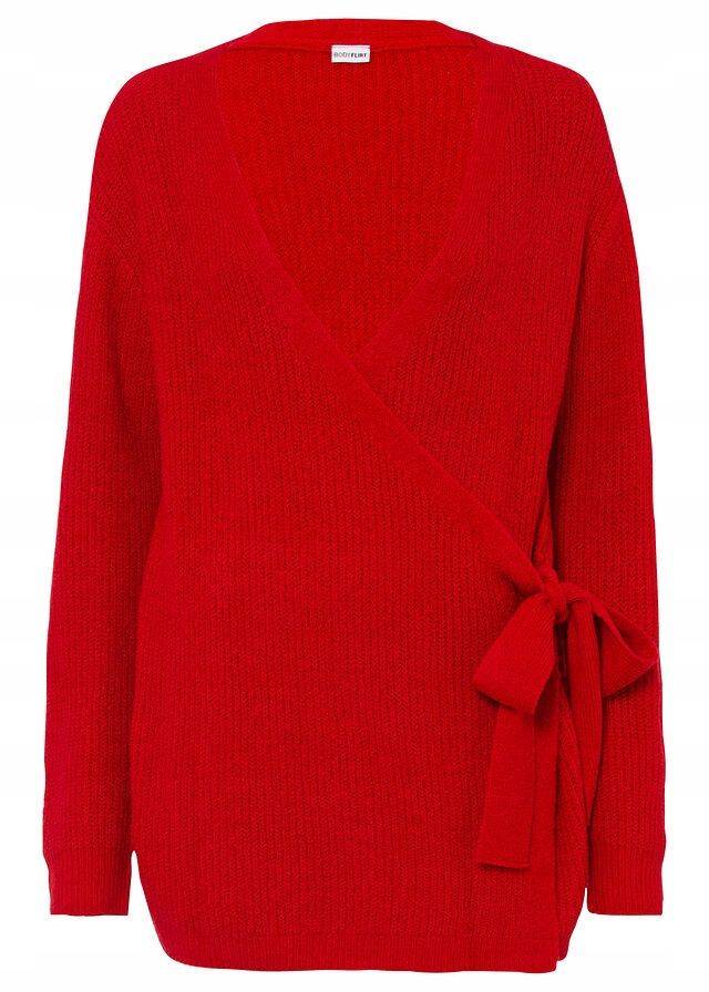 B.P.C czerwony sweter kopertowy z wiązaniem ^44/46