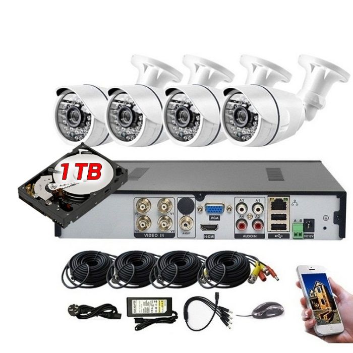 kit 4 cameras Ultra HD 2560p AHD com cabos incluidos e disco 1tb e net