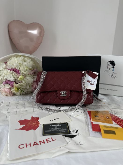 Сумка Chanel Burgundy Silver Texture шкіра | бургунді