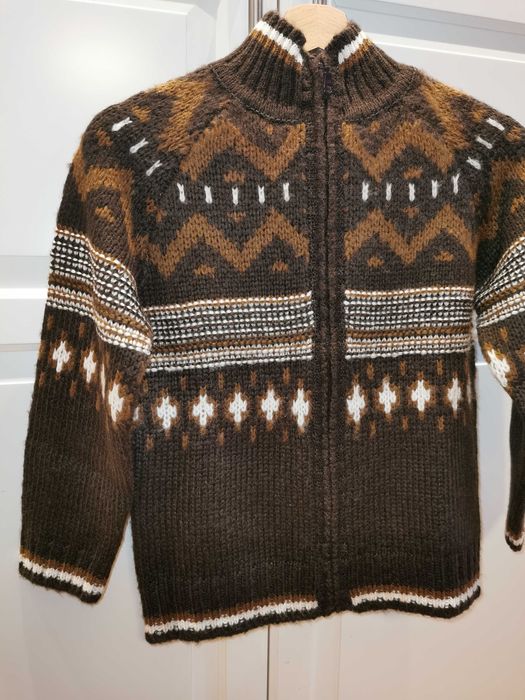 Ciepły sweter golf zapinany rozpinany 140 138 góralski vintage retro