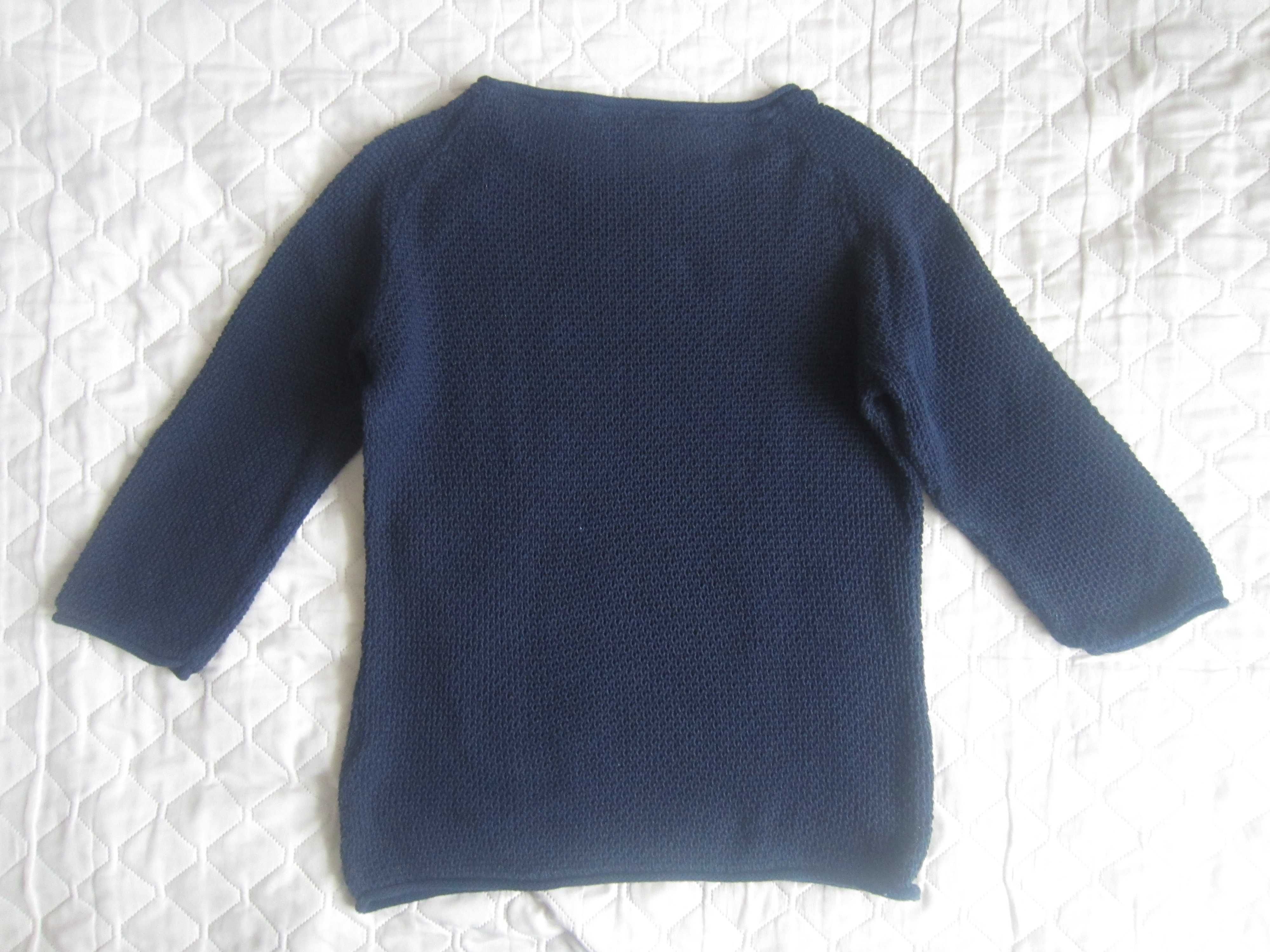 Nowy bawełniany sweter z pięknym splotem, rękawy 3/4, rozm. XS