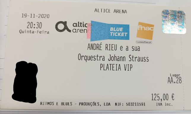 Bilhete Concerto André Rieu 2 Dezembro 2021 - Plateia Vip